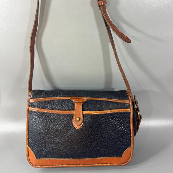 Vintage Dooney & Bourke All-Weather-Leather Navy Blue Tan Leather Trims Bag - Picture 4 of 11